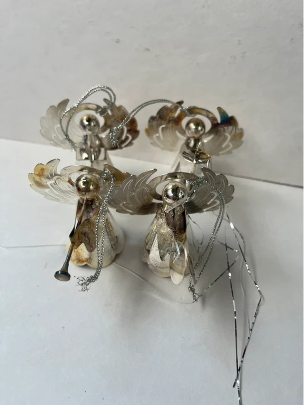 Vintage set of 4 silver angel Christmas or ornaments
